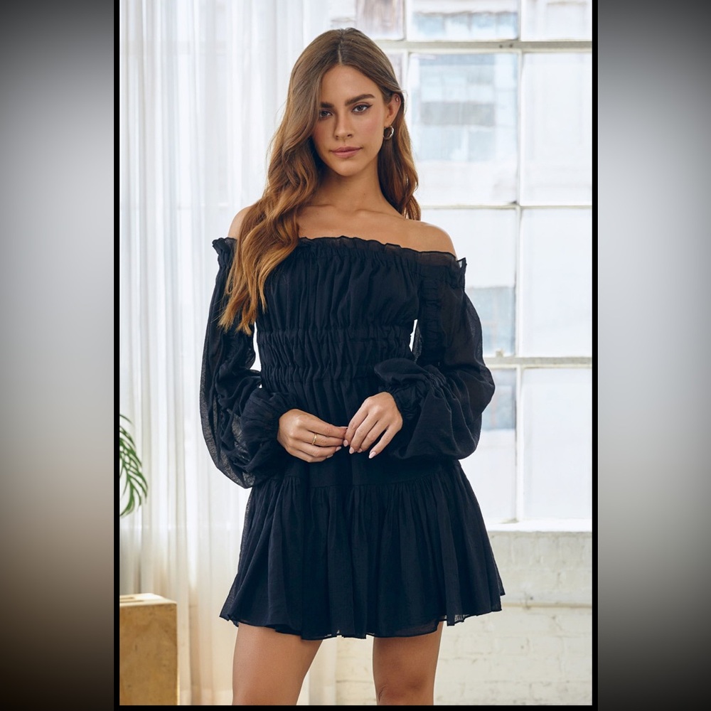 Mustard Seed Ruched Banded Off Shoulder Dress